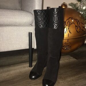 CHANEL Black Over the Knee Boots